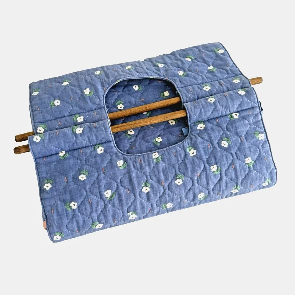 Quilted Potluck Casserole Carrying Case Bag Picnic Food Handmade Blue Large